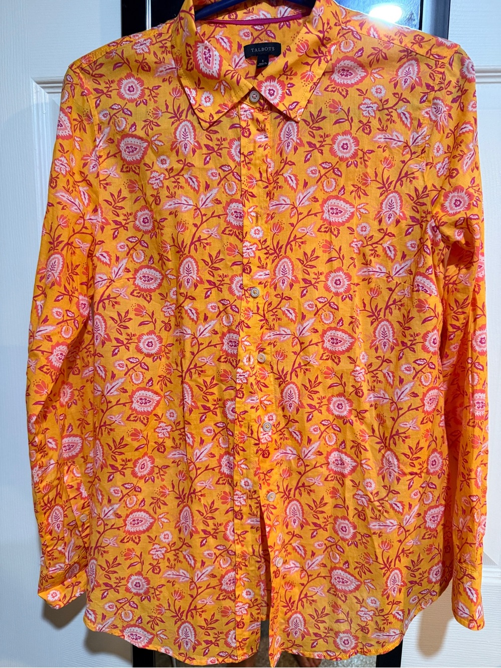 Talbots Orange Floral Button-down shirt. Lightweight cotton fabric..